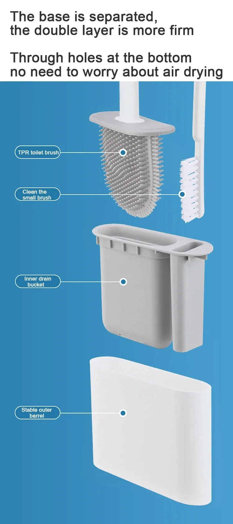 1 jeu de brosse de toilette en Silicone avec support mural