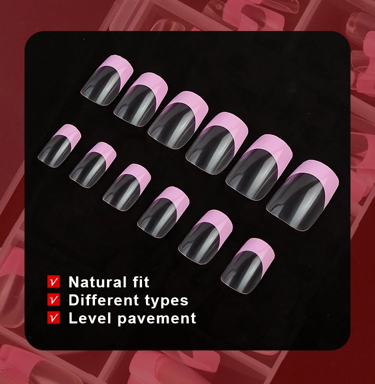 Faux ongles artificiels à couverture complète de style français